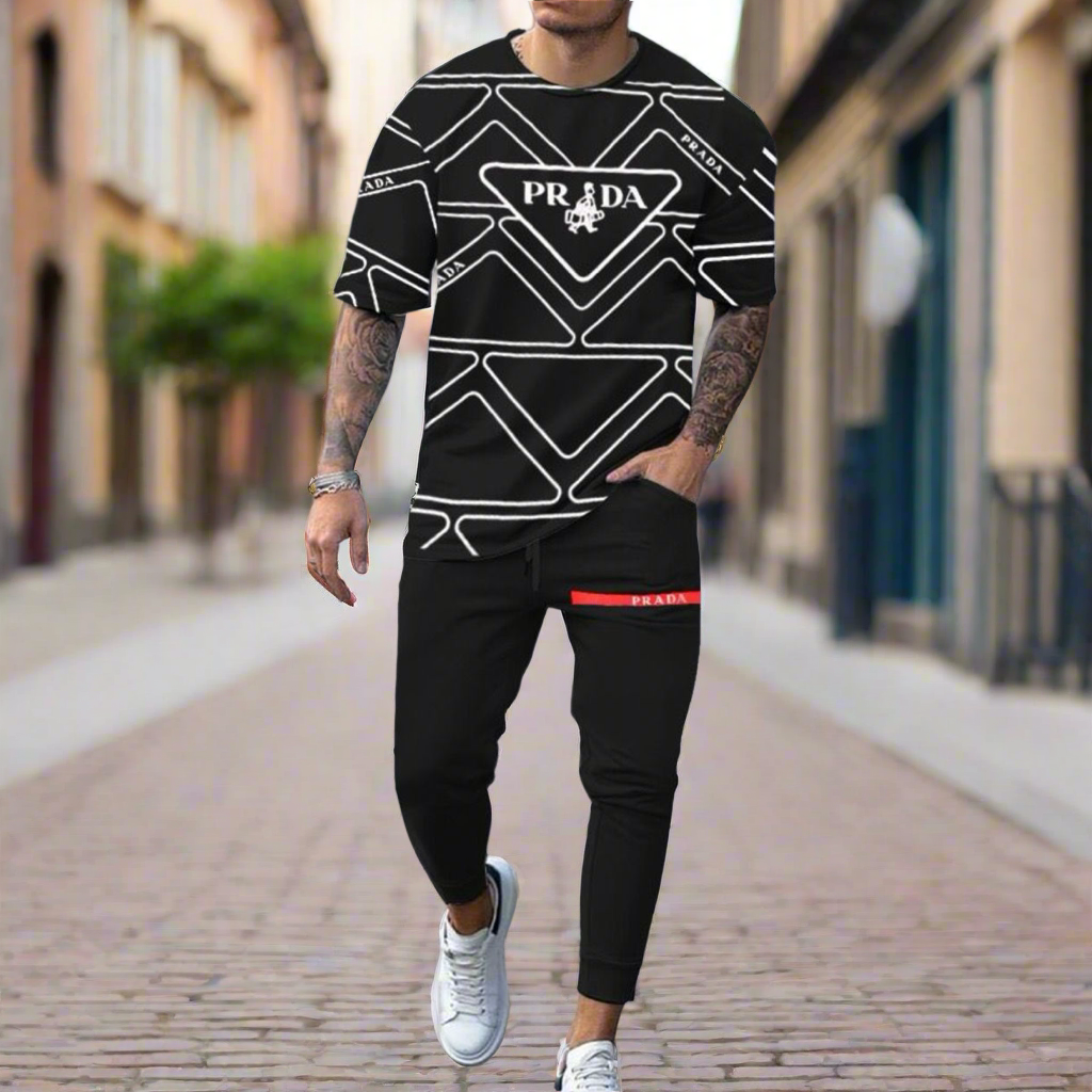 Men's 2 Pcs T-Shirt & Trackpant Set Z-46 Black