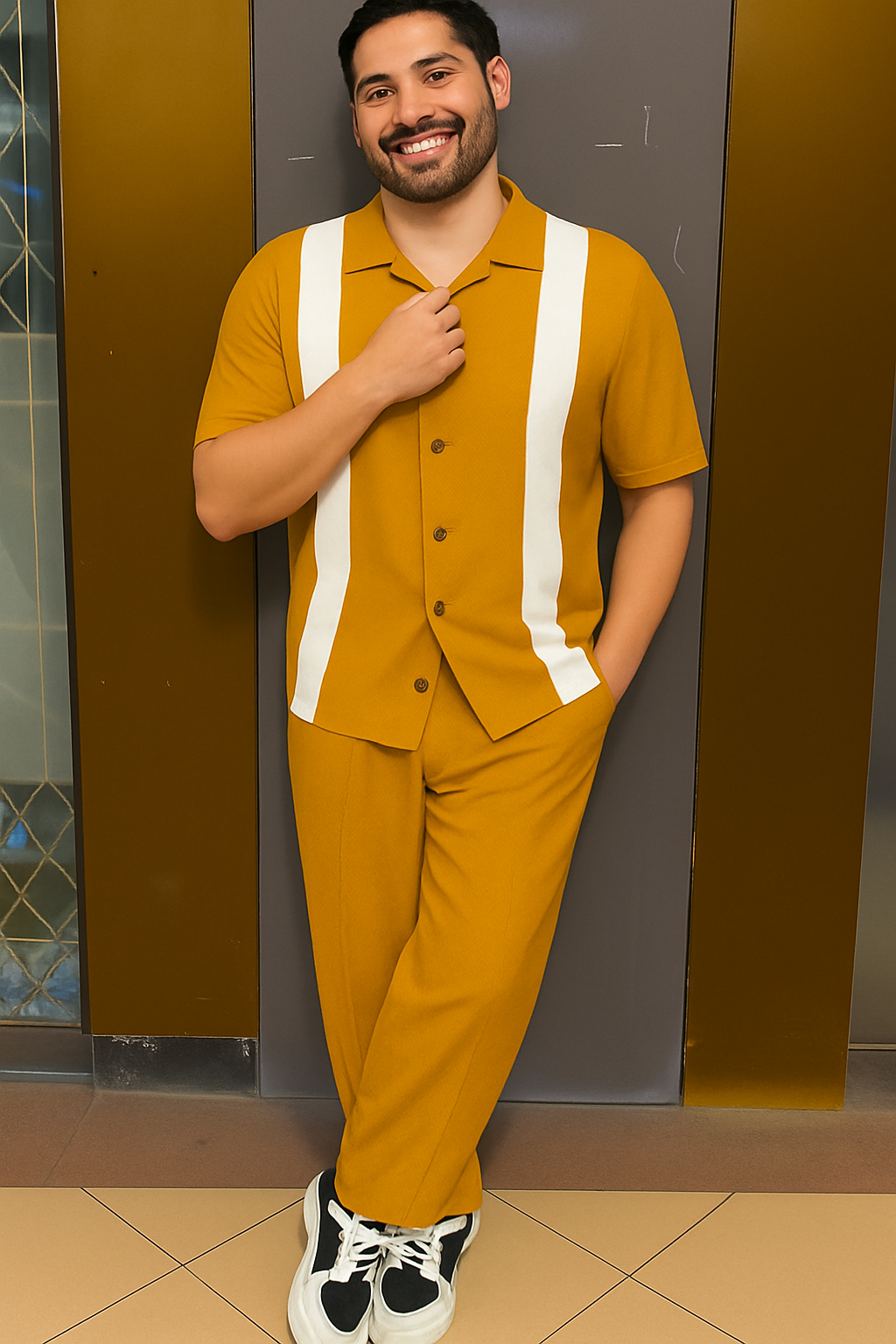 Q-03 DudeDrapes Retro Stripe Co-Ord – Sage Edition