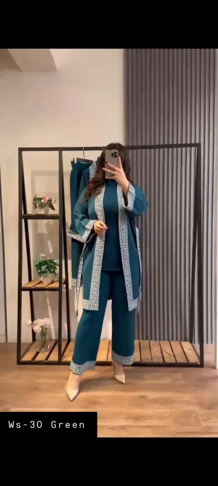 Ready-To-Wear Printed Sides 3 Piece Dress High Neck + Upper + Trouser WA-30