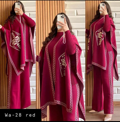 READY TO WEAR WINTER 3 PIECE FLEECE SUIT CAPE SHAWL HIGH NECK & TROUSER WA-28
