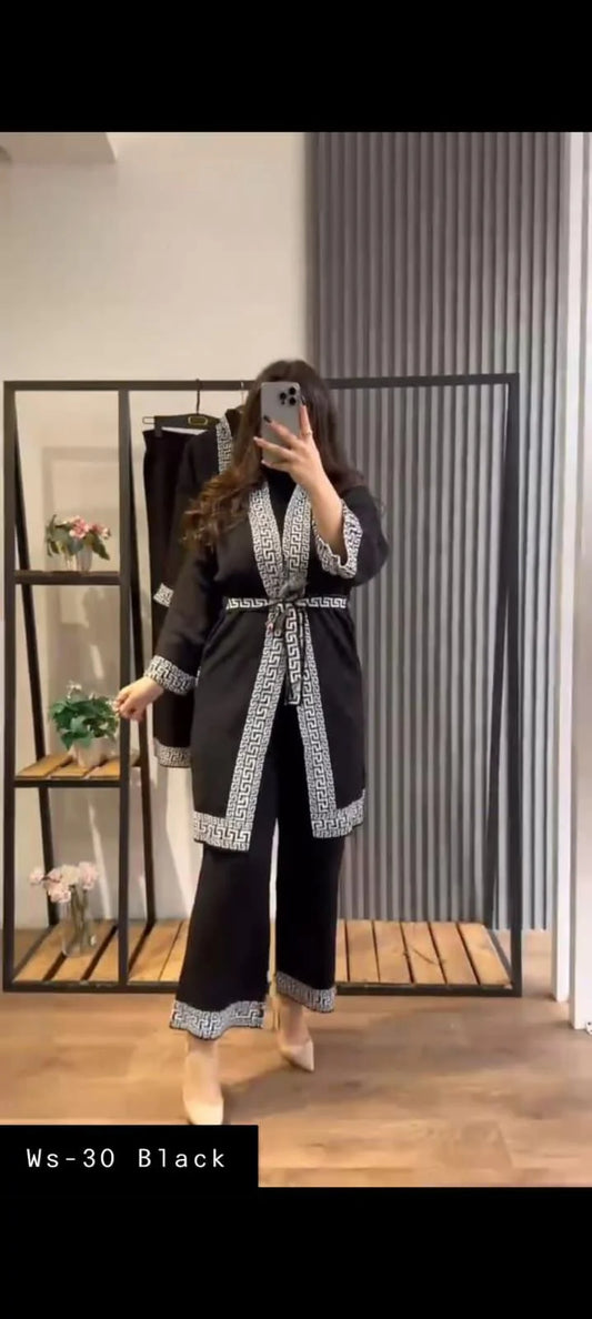 Ready-To-Wear Printed Sides 3 Piece Dress High Neck + Upper + Trouser WA-30