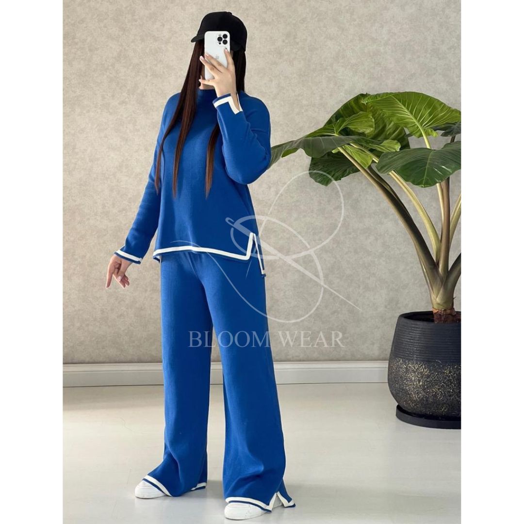【Anyone more】Syoju Slim Zip-Up Bootcut Two-Piece Set Crush Silk Knit - Tube Top Pocket Jumpsuit - Dreamy Floral