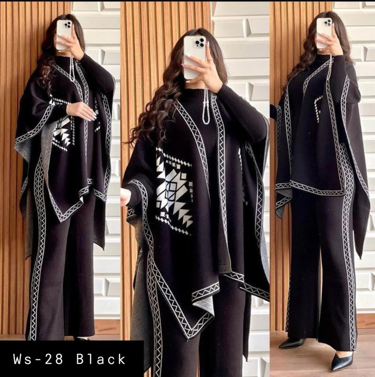 READY TO WEAR WINTER 3 PIECE FLEECE SUIT CAPE SHAWL HIGH NECK & TROUSER WA-28