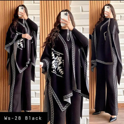 READY TO WEAR WINTER 3 PIECE FLEECE SUIT CAPE SHAWL HIGH NECK & TROUSER WA-28