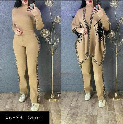 READY TO WEAR WINTER 3 PIECE FLEECE SUIT CAPE SHAWL HIGH NECK & TROUSER WA-28