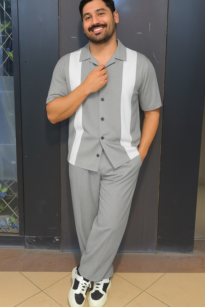 Q-03 DudeDrapes Retro Stripe Co-Ord – Sage Edition