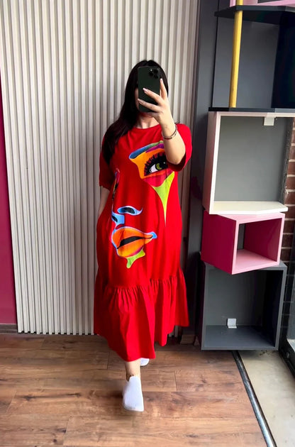 CH 453 Face Printed Long Frill Top
