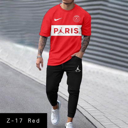 Mens 2 Pcs Tshirt &Trackpant set Z-17 Red