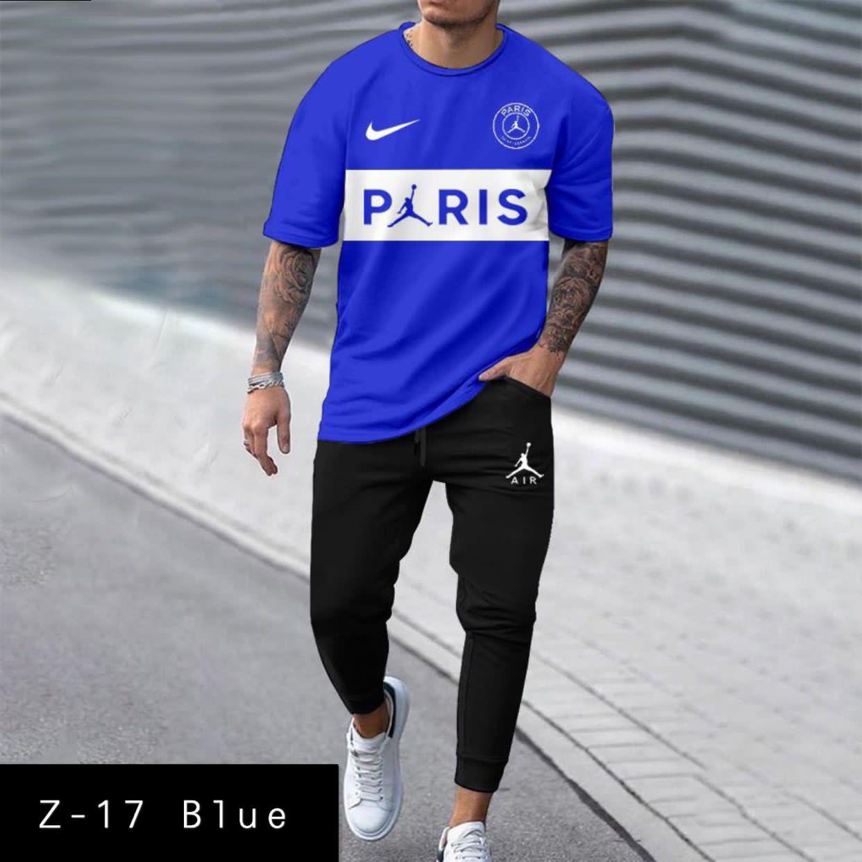 Mens 2 Pcs Tshirt &Trackpant set Z-17 blue