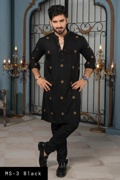Men's Printed Kurta &Pajama |Ms-3 Black