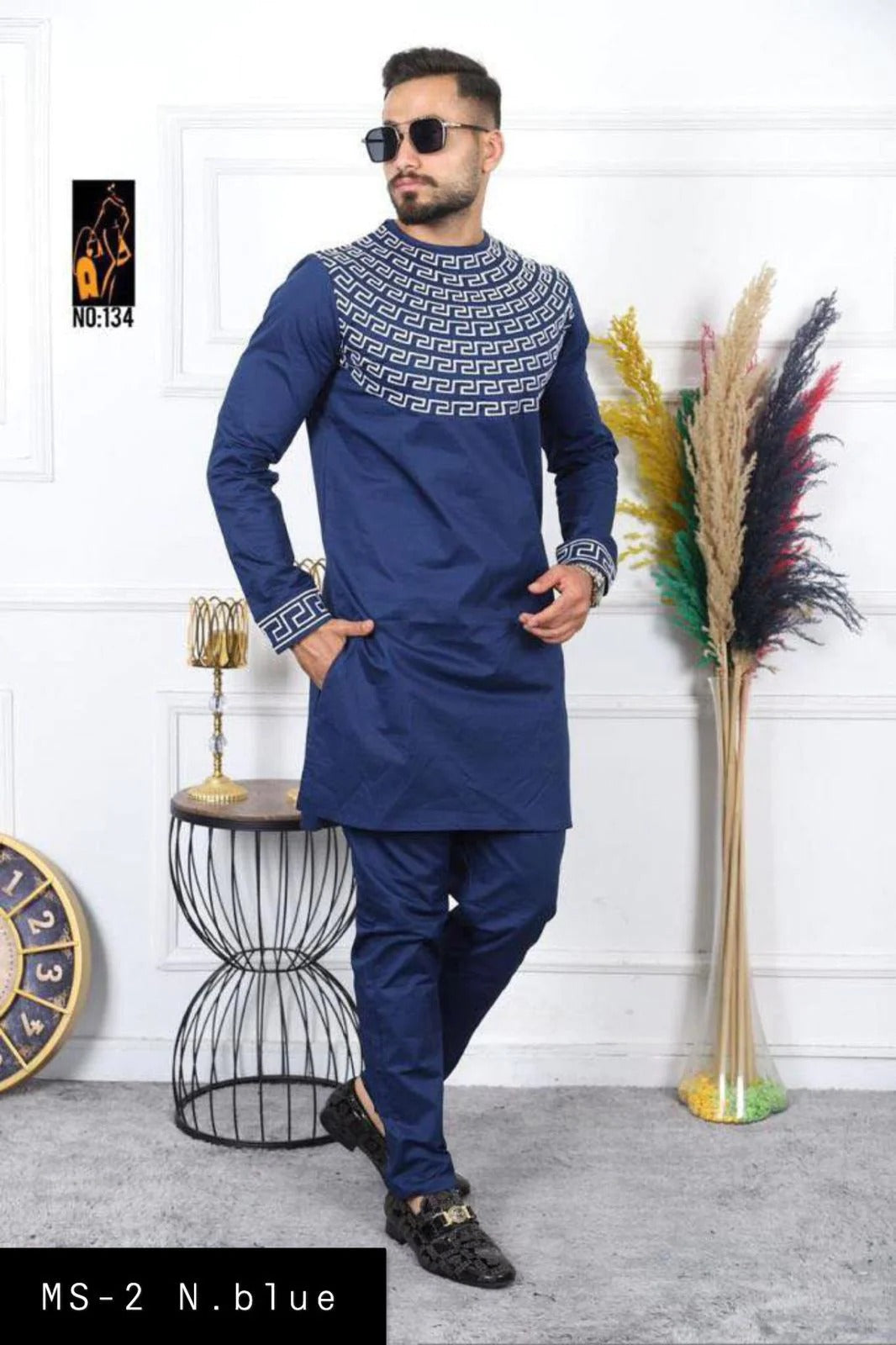 Men's Printed Kurta & Pajama | Ms- 2 N.blue