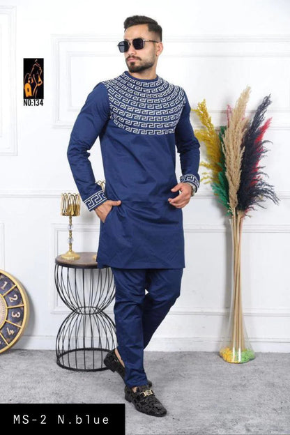 Men's Printed Kurta & Pajama | Ms- 2 N.blue