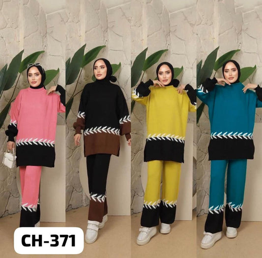 2 Pcs Embroidery Panel Fleece Co Ord Set CH 371