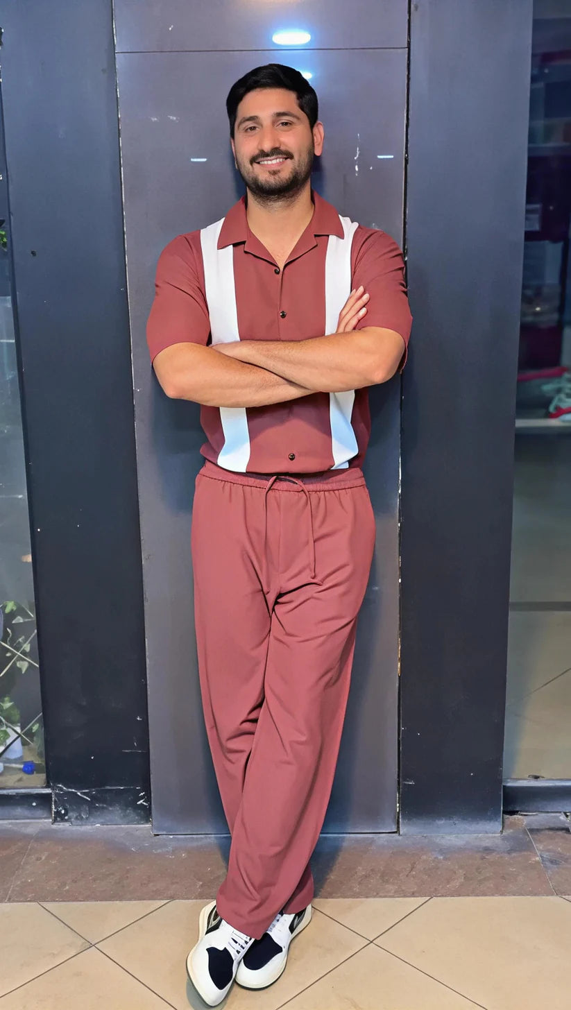 Q-03 DudeDrapes Retro Stripe Co-Ord – Sage Edition