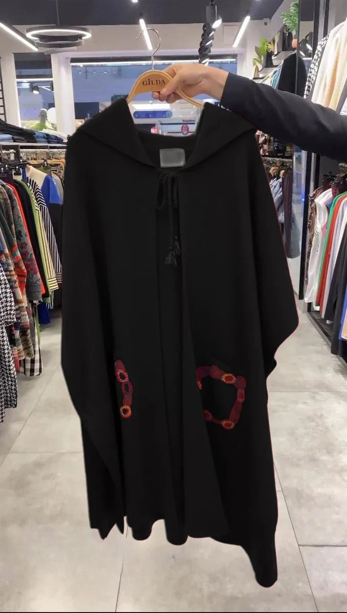 Printed pockets style Hooded fleece shawl upper CH#393.