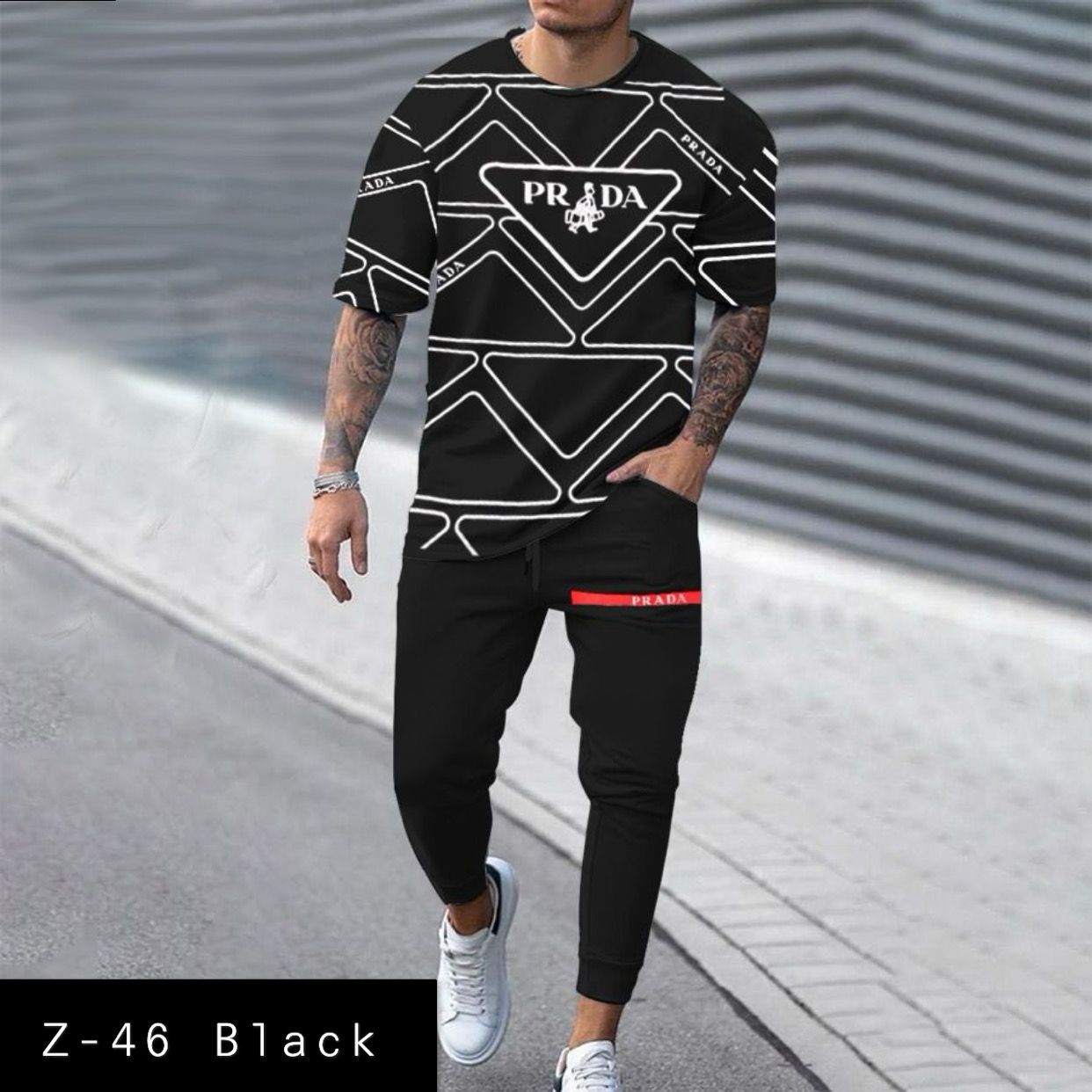 Men's 2 Pcs T-Shirt & Trackpant Set Z-46 Black
