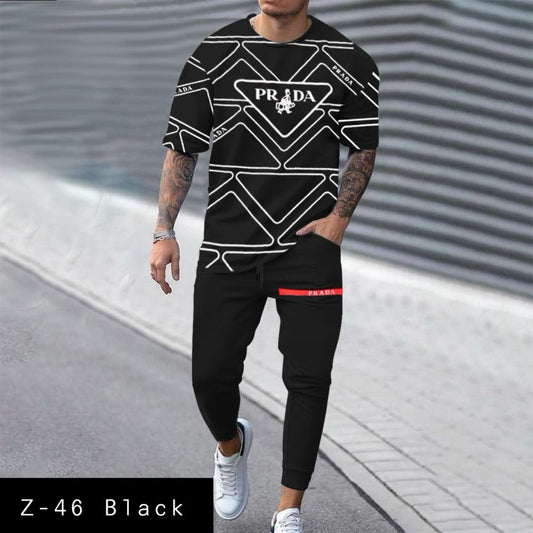 Men's 2 Pcs T-Shirt & Trackpant Set Z-46 Black