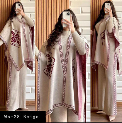 READY TO WEAR WINTER 3 PIECE FLEECE SUIT CAPE SHAWL HIGH NECK & TROUSER WA-28