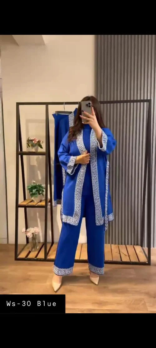 Ready-To-Wear Printed Sides 3 Piece Dress High Neck + Upper + Trouser WA-30