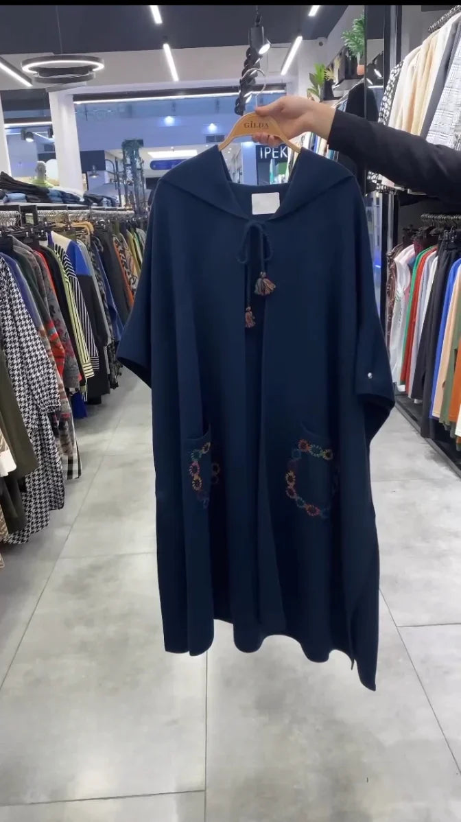 Printed pockets style Hooded fleece shawl upper CH#393.