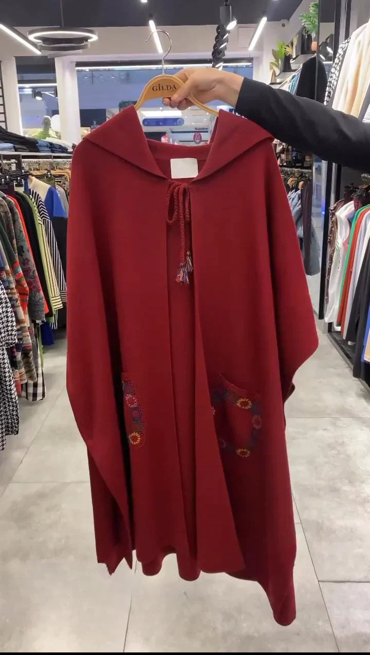 Printed pockets style Hooded fleece shawl upper CH#393.